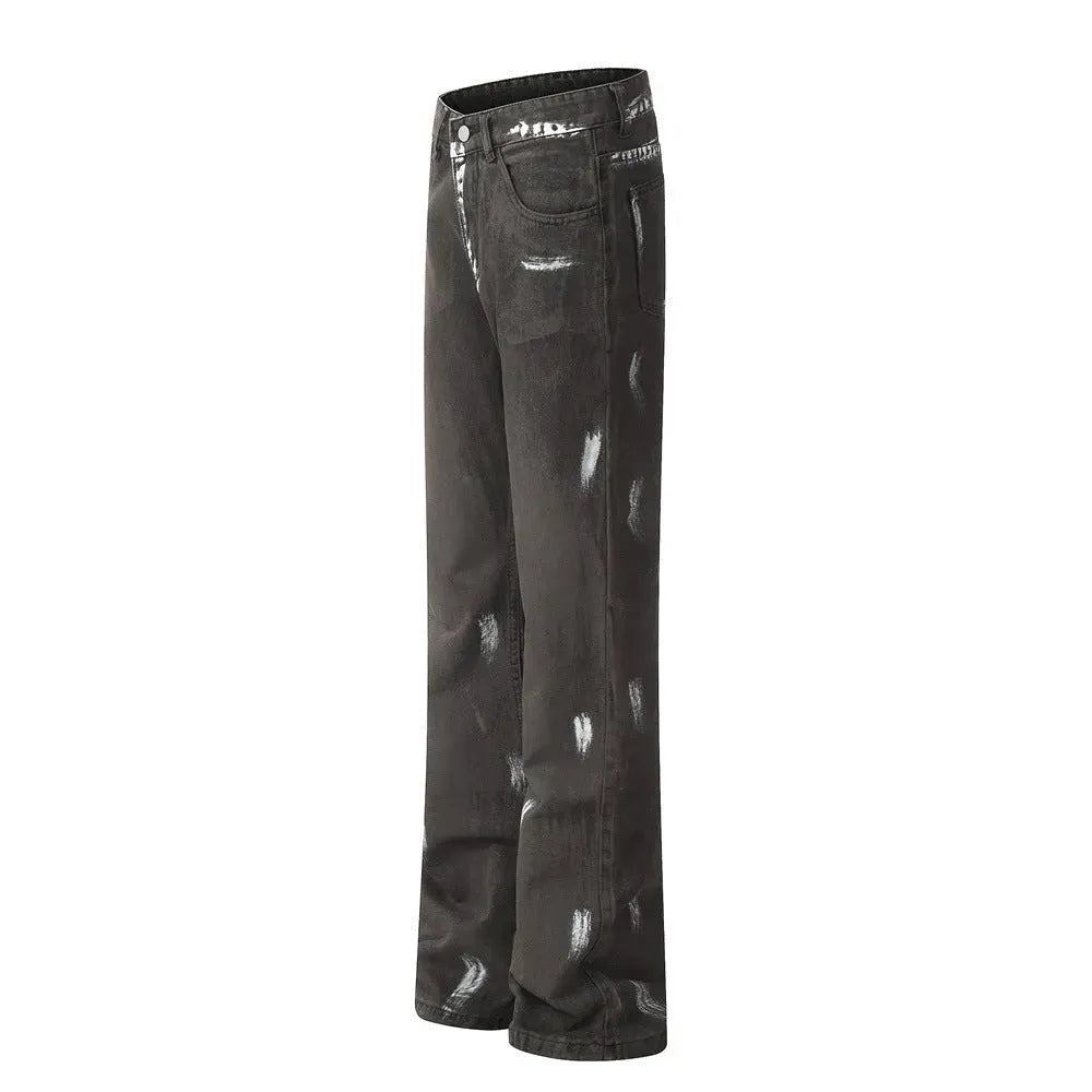 Punk Waste Soil Distressed Men Denim jeans pant Straight-leg Trousers