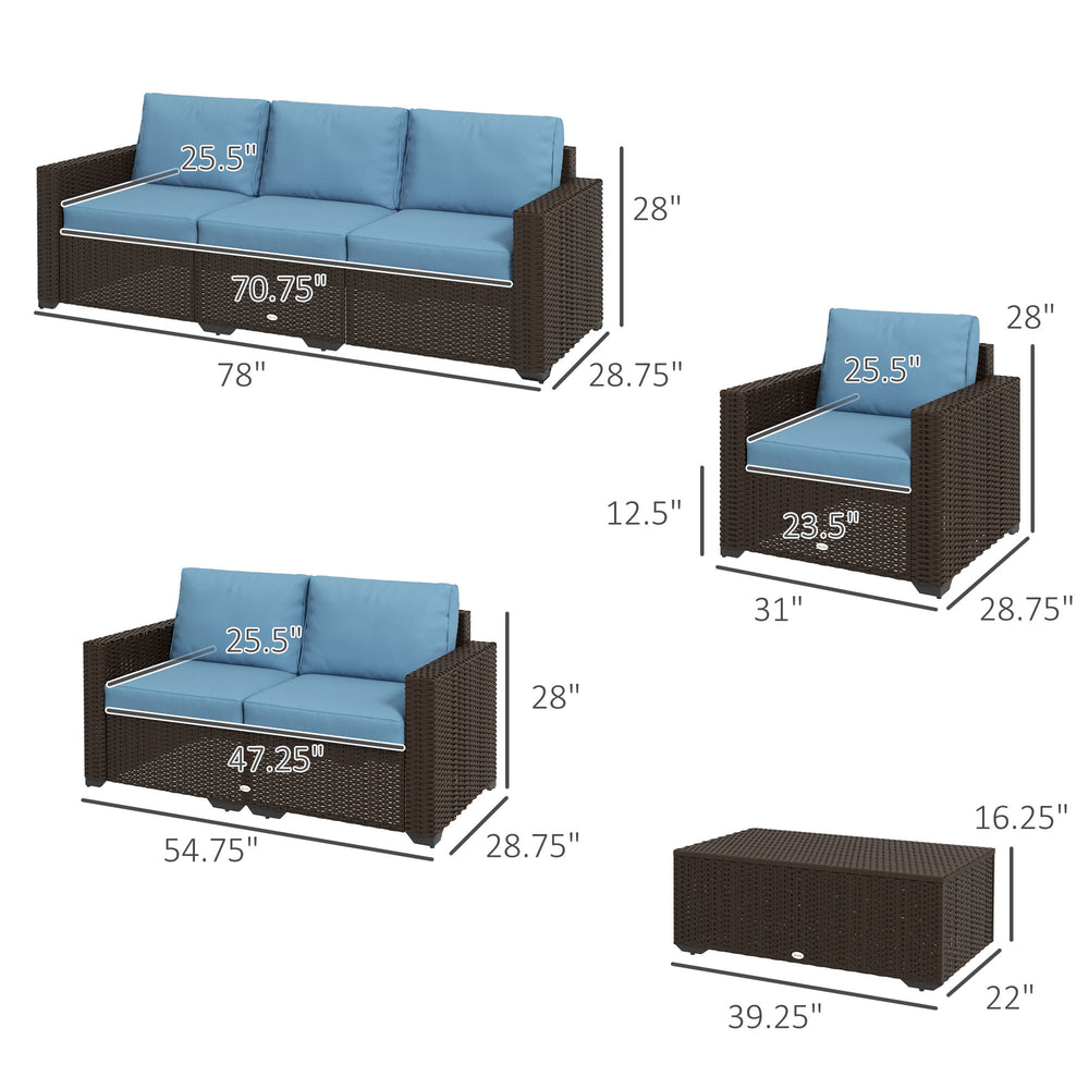 Juego de muebles de patio, cojines, sofá, loveseat, mesa de almacenamiento, azulEX-STOCK Canada 