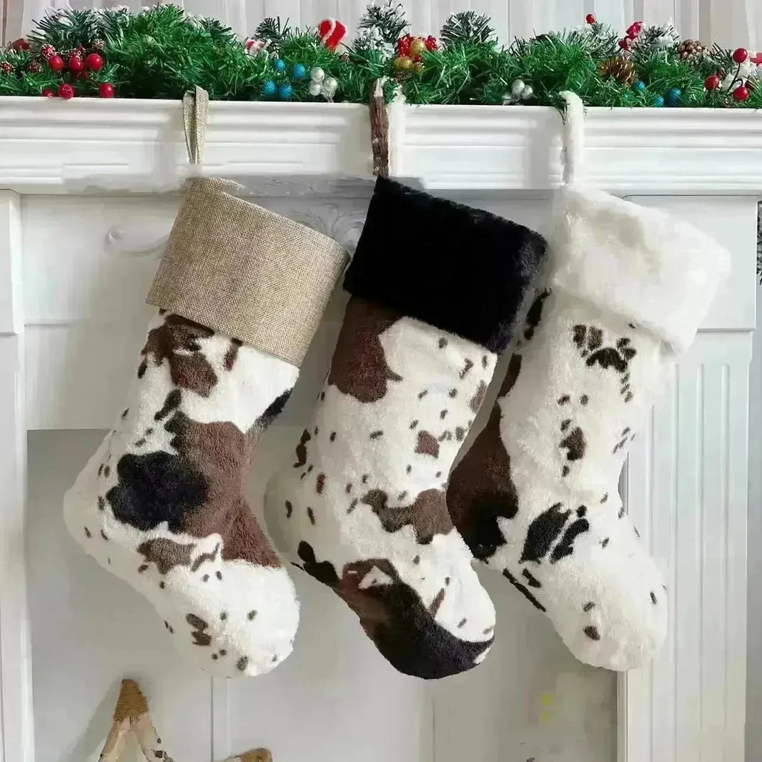20-inch Plush Christmas Stockings Cows Pattern Gift Bag - EX-STOCK CANADA