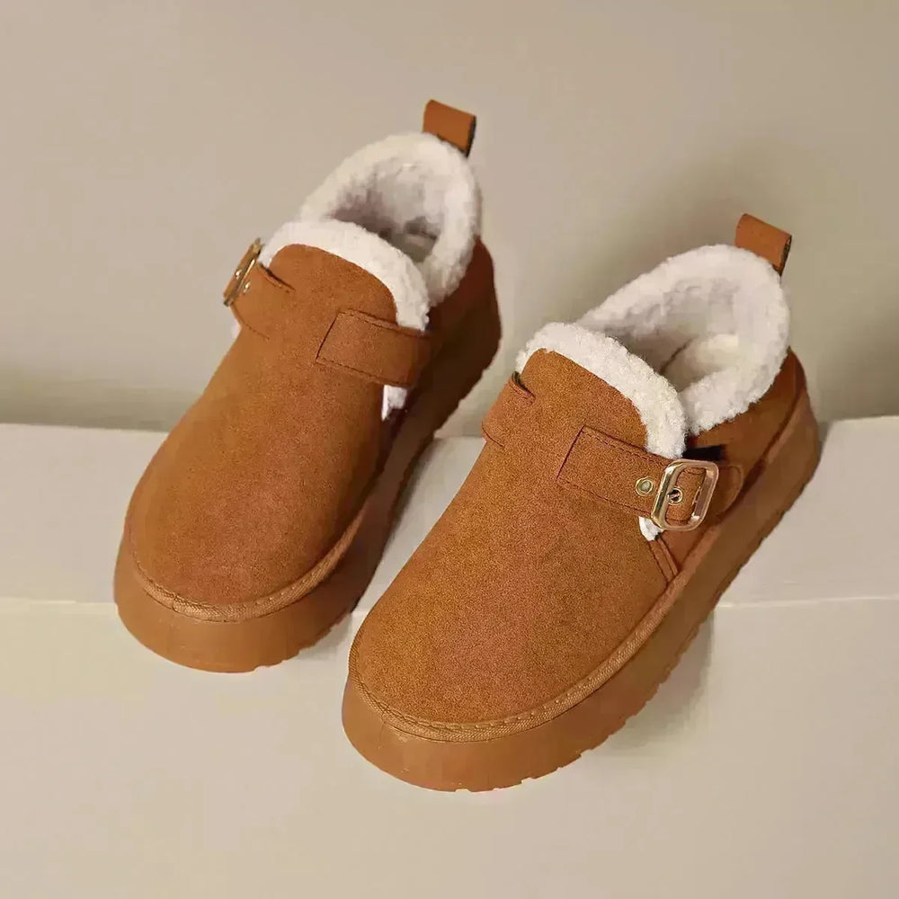 Fashion Round Toe Ankle Boots With Buckle Design Winter Warm Thickened Cotton Shoes Suede Flat Boot For Women - EX-STOCK CANADA