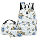 Floral-patterned backpack and pouch set on a white background