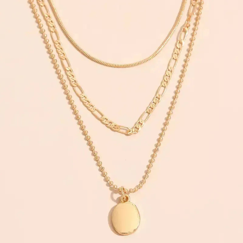 Vintage Geometric Metal Oval Pendant Necklace - EX-STOCK CANADA