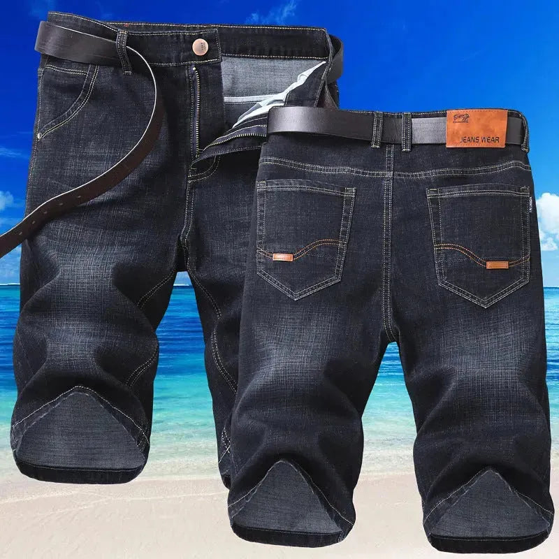 Jeans Shorts Men Elastic Straight Denim Mid Waist Loose Shorts