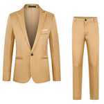 Tan suit jacket and pants on a white background