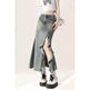 Irregular Half-length Split Denim long Skirt - EX-STOCK CANADA