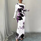 Elegant Long Sleeve Off-Shoulder Tie-Dye Floral Bodycon Dress Stretchy Season Party & Casual Dress EX-STOCK