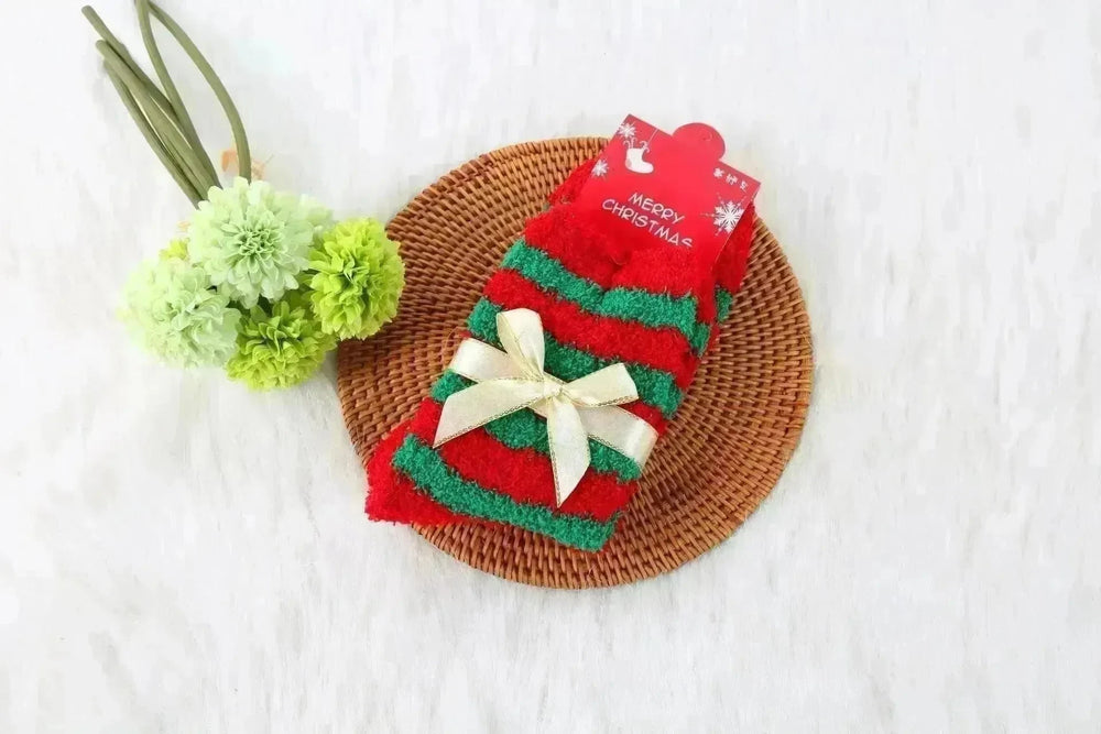 Winter Christmas Stockings Women's Thickened Bow Long Tube Fleece-lined - EX-STOCK CANADA