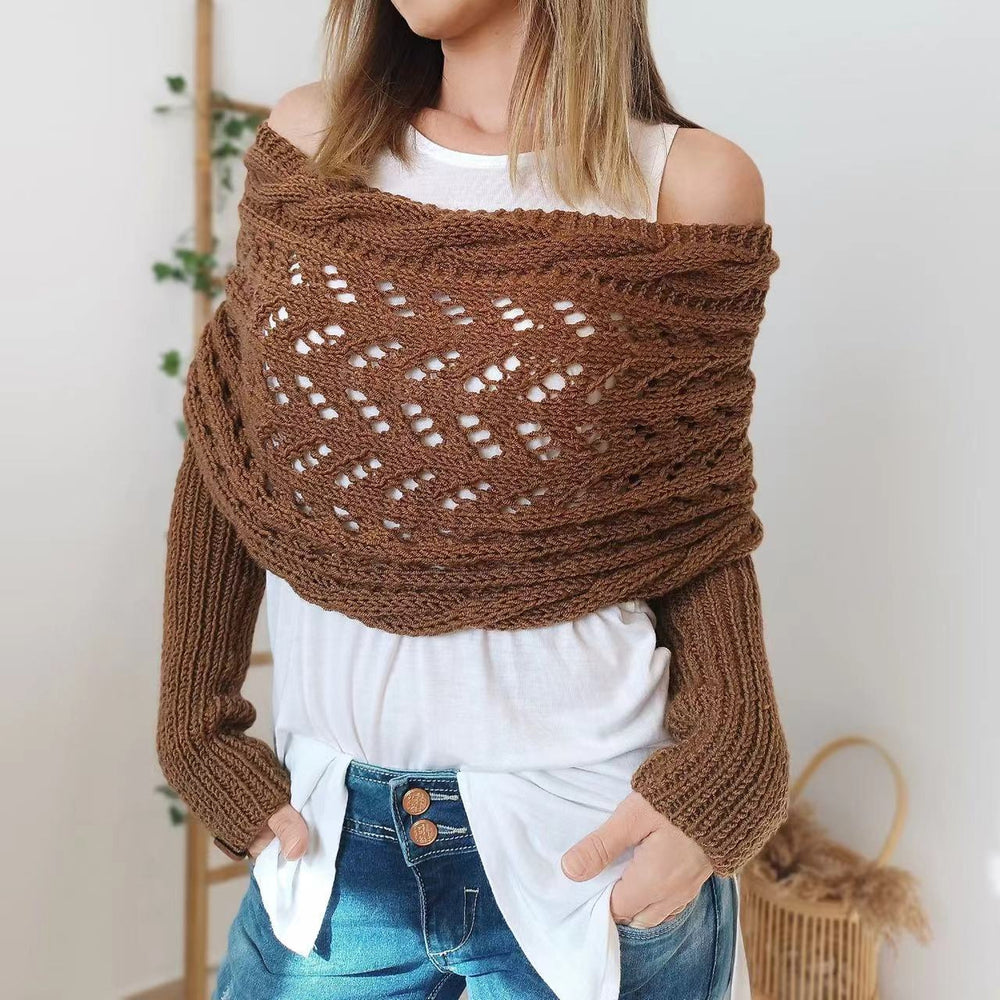 Autumn And Winter Warm Knitted Shawl Women's Hollowed-out Double Sleeve Shawl Collar Fashion Natural For Home And Party EX-STOCK Canada 