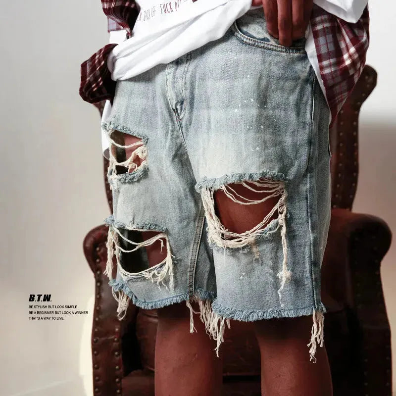 Men's Jeans Mens Jeans Streetwear Jean Shorts Men Spring Summer Fashion Ripped Hollow Out Design Denim Short Pant Vintage Loose Straight - EX-STOCK CANADA