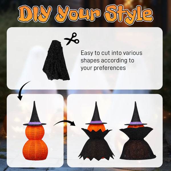 2Packs 3FT Halloween Collapsible Lighted Pumpkin Decoration, 176 LED Pop-Up Pumpkin Lamp With Cape, Plug In Halloween Jack-O-Lantern With Metal Stand For Indoor Outdoor Garden Patio Party Decor EX-STOCK