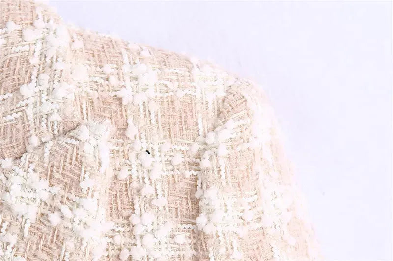 Elegant Luxury Lapel Long Sleeved Double Breasted Check tweed Blazer Women - EX-STOCK CANADA