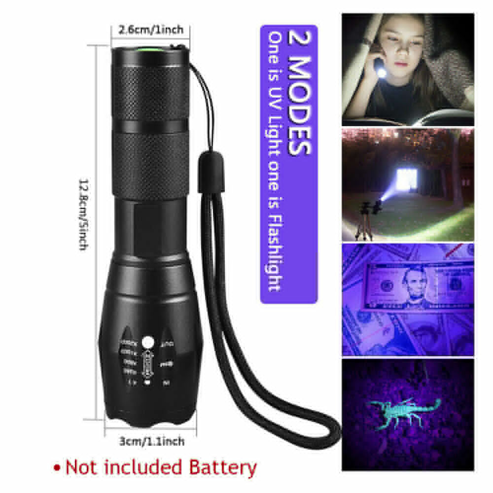 UV Torch Ultra Violet Flashlight Zoomable Blacklight Lamp LED Super Bright 250000lm 2 In 1 395nm Mini Pocket Inspection Light 2 Pack EX-STOCK
