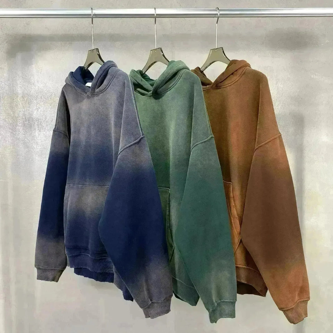 Fall Winter  High Street Velvet Padded Thickened Hoodie sweatshirt for men