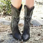 Black Western Cowboy Boots Pointed Toe Shoes Women - EX-STOCK CANADA
