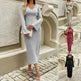 Cashmere V-neck Long bell sleeve Slim fit Midi Winter Sweater Dress - EX-STOCK CANADA