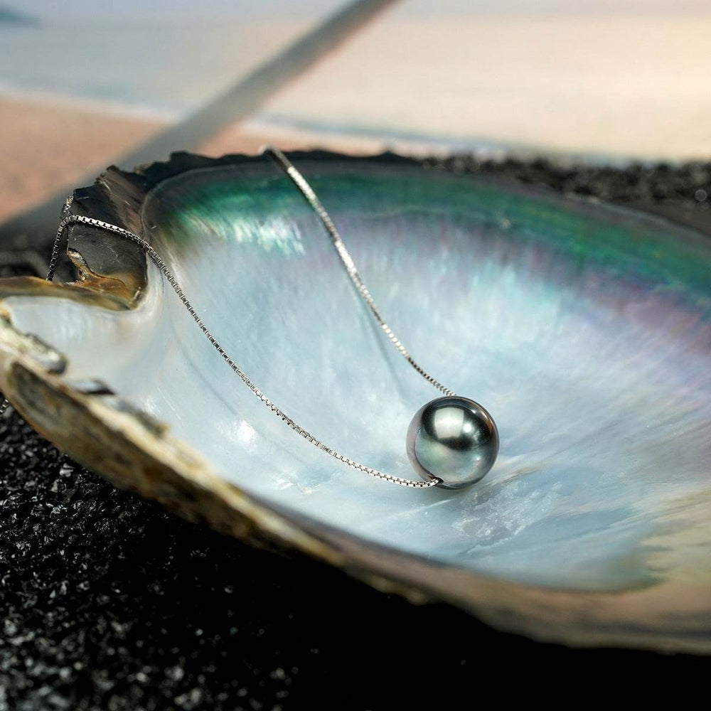 Natural Perfect Circle Strong Light Tahitian Black Pearl Pendant S925 Silver Necklace EX-STOCK Canada 
