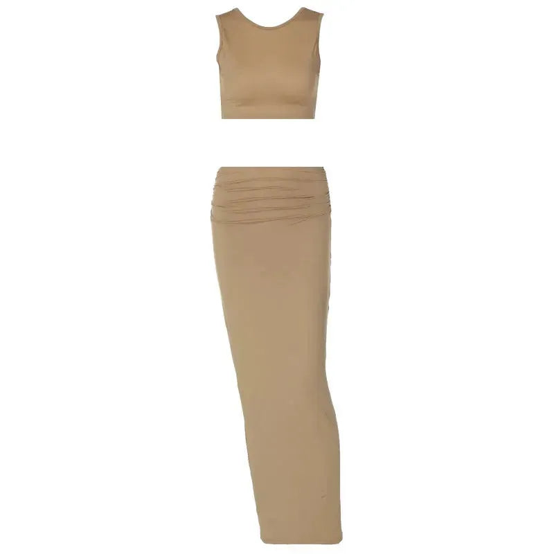 Women Tank Tops Long Skirts Party  Dresses Two Piece Matching Sets Outfit 2025 Summer Clothes  Slim Solid Color - EX-STOCK CANADA