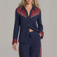 Women's Western Colorblock Lapel Shirt & Wide-Leg Pants Two-Piece Set – Navy Blue | Canada & USA