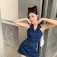 Mini Sleeveless Sheath Denim jeans halter neck Dress - EX-STOCK CANADA