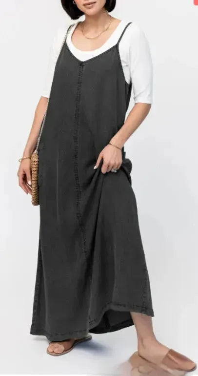 New Suspender Leisure Denim mum loose long Dress - EX-STOCK CANADA