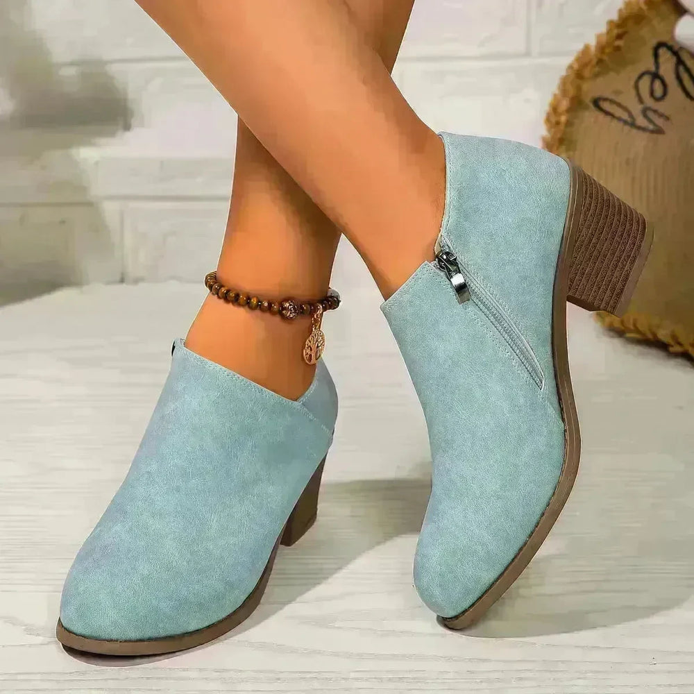 Chunky Heel Round Toe Ankle Boots With Side Zipper Design Fashion Fall Winter Short Boots For Women Shoes - EX-STOCK CANADA