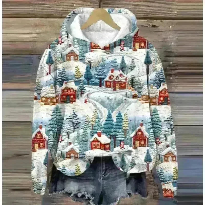 Print Christmas Holiday Casual Hoodie Sweater Pullover - EX-STOCK CANADA