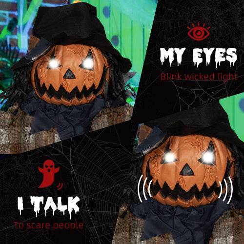 HOMCOM 6 Life Size Halloween Hanging Pumpkin Ghost Decoration, Light-up Eyes And Creepy Talking, Sound Activated Prop For Indoor Or Covered Outdoor Porch, Battery Operated - EX-STOCK Canada