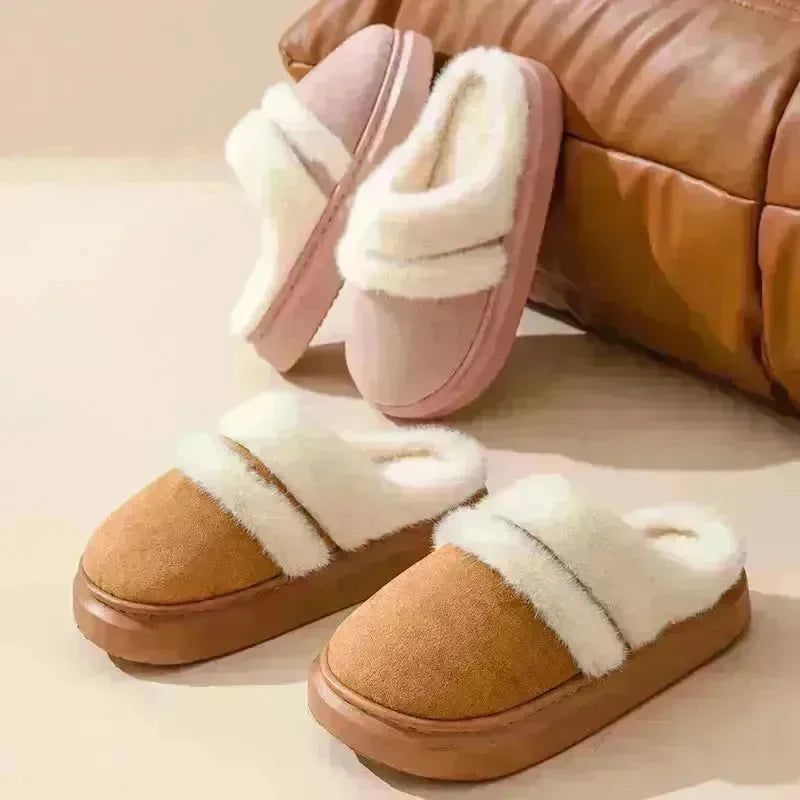 Fashion Warm Cotton Slippers For Women Leisure Thick Bottom Non-slip Plus-velvet House Shoes Winter Bedroom Floor Suede Slipper - EX-STOCK CANADA