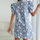 Women's Puff Sleeve A-Line Mini Dress Crew Neck Floral Casual Summer Dress EX-STOCK