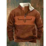 Long Sleeved Half Zippered Printed Casual Pocket Pullover Half Zipper Sweatshirt