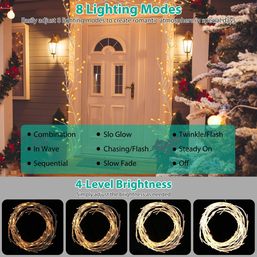1Pc 7.87FT Lighted Birch Garland Lighted Twig Vine Lights 144LED Birch Garland With Lights String Light With Timer 8 Modes IP45 Waterproof For Christmas Fireplace Home Decoration EX-STOCK