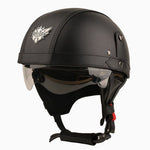 Retro Half-Face Leather Motorcycle Helmet – Black & Brown, S–XL