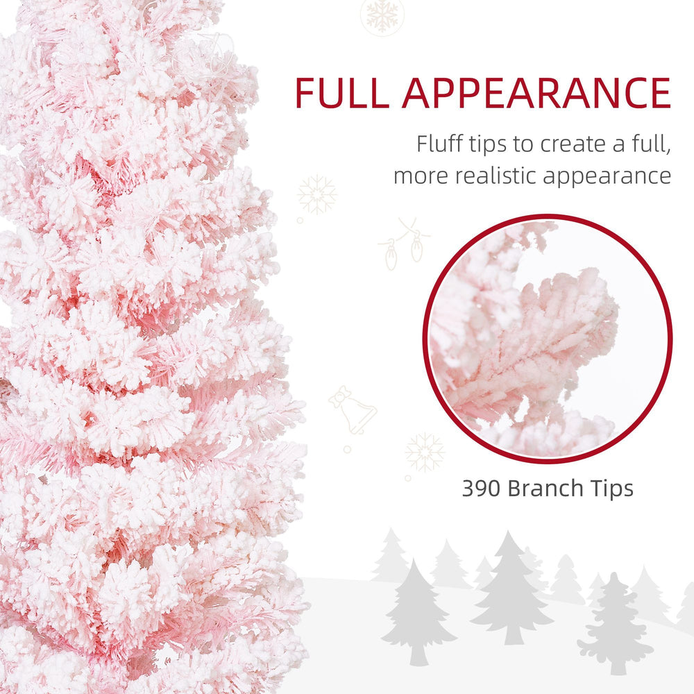 5ft Flocked Christmas Tree, Pencil Christmas Tree With Realistic Branch Tips, Folding Metal Stand EX-STOCK Canada 