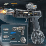 Toy gun with detachable parts on a dark background