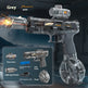 Toy gun with detachable parts on a dark background