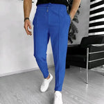 Men's Casual Fashion Waffle High Waist Drawstring Elastic fitted straight leg Pant