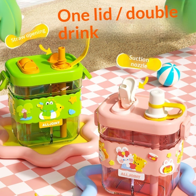 ALLJOINT Kids Dual Compartment Tritan Water Bottle 800ml – 2-in-1 Straw & Suction | 4 Cartoon Designs 3