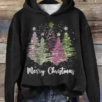 Round Neck Hooded Long Sleeve Four Christmas Trees Loose Hoodie Sweatshirt - EX-STOCK CANADA