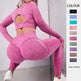 2pcs Sports Suits Long Sleeve Hollow Design Tops And Butt Lifting High Waist Seamless Fitness Leggings Sports Gym Sportswear Outfits Clothing - EX-STOCK CANADA