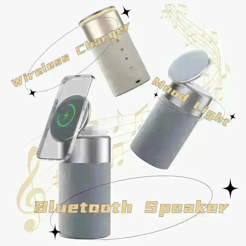 3 In 1 Multi-Function IPhone And AirPods Wireless Charger Portable Bluetooth Speaker With Touch Lamp For Home And Office - EX-STOCK CANADA