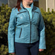 Women's Classic Lamb Leather Jacket. Round Collar with Studs, 4 Zippered Pockets & Shoulder Accent Stitching 