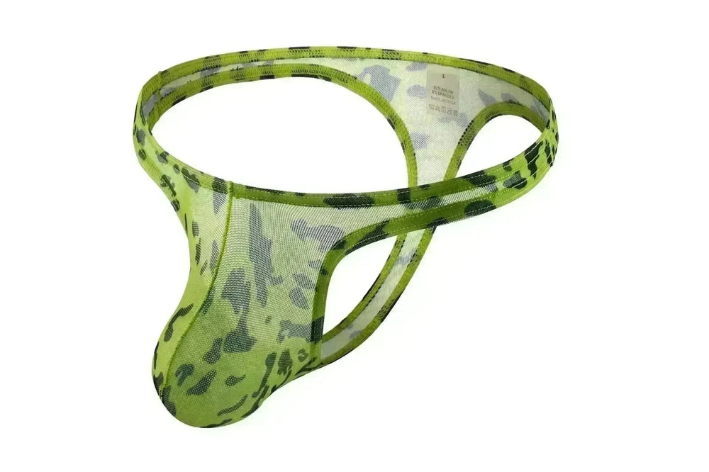 Men's Underwear Leopard Mesh T-back Low Waist thong Briefs - EX-STOCK CANADA