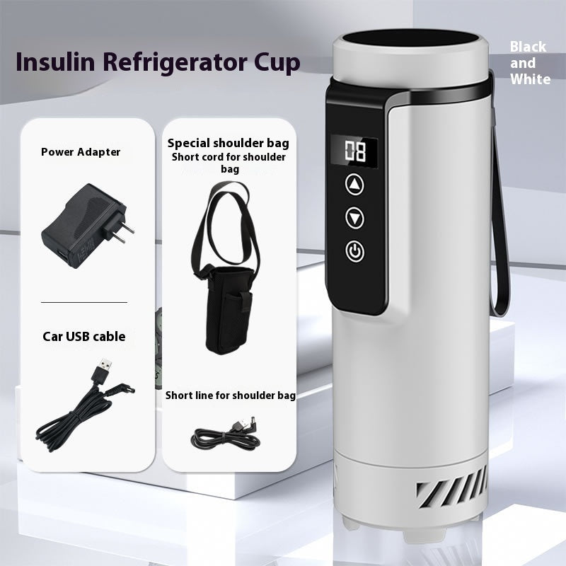 Portable Insulin Refrigerator Cup – Digital Temperature Control, USB Powered (Black & White)