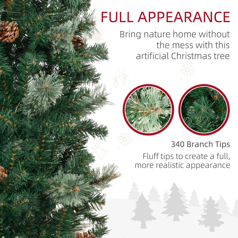 5ft Pencil Christmas Tree, Artificial Christmas With Pine Needles, Realistic Branches, Pine Cones, Metal Base, Green EX-STOCK Canada 