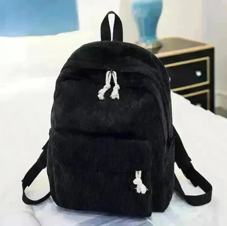 Corduroy Backpack Students Shoulder School Bags Bookbag - EX-STOCK CANADA