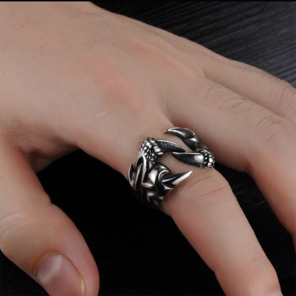 Men's Domineering Open Dragon Claw Ring Punk Chrome Jewelry Titanium Steel Dragon Claw Heart Party Rings For Men EX-STOCK