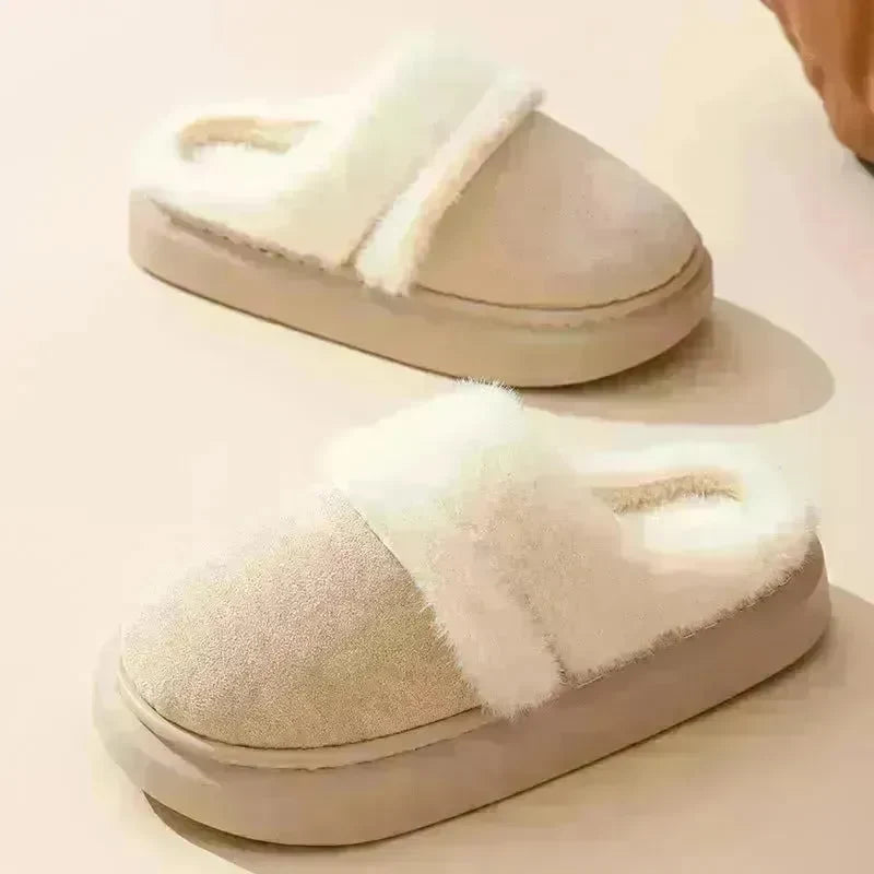 Fashion Warm Cotton Slippers For Women Leisure Thick Bottom Non-slip Plus-velvet House Shoes Winter Bedroom Floor Suede Slipper - EX-STOCK CANADA