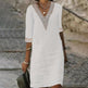 Women's Chic Guipure Lace V-Neck Tunic Dress Knee-Length, Hollow Detail,All-Season Dress EX-STOCK