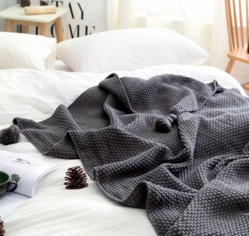 Nordic fringed knit ball blanket wool blanket office air conditioning lunch break blanket shawl blanket sofa leisure blanket blanket EX-STOCK Canada 