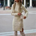 Autumn Winter Mini Slim fit Twist thick knitted Turtleneck sweater dress